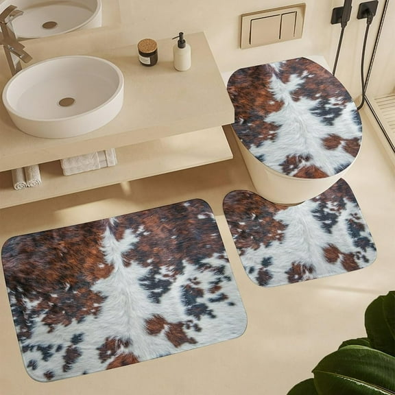 Zebra Print Bathroom Mat Set 3 Pieces Black and White Bathroom Rugs Non-Slip Zebra Bath Rug Set with U-Shape Contour Mat and Toilet Lid Cover 16"x24"