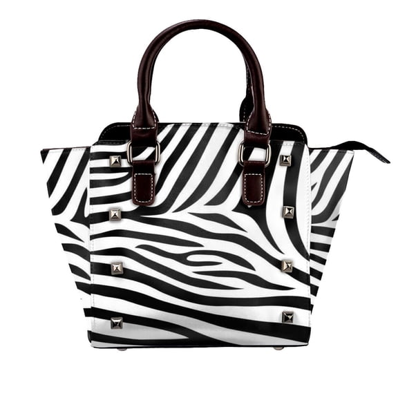 Zebra Print Black And White Rivet Fashion One-Shoulder Women's Handbag Tote Bag