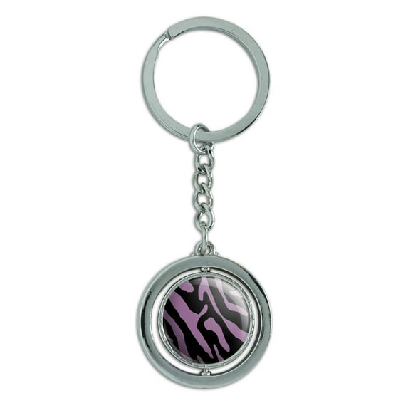 Zebra Print Black Purple Spinning Circle Metal Keychain