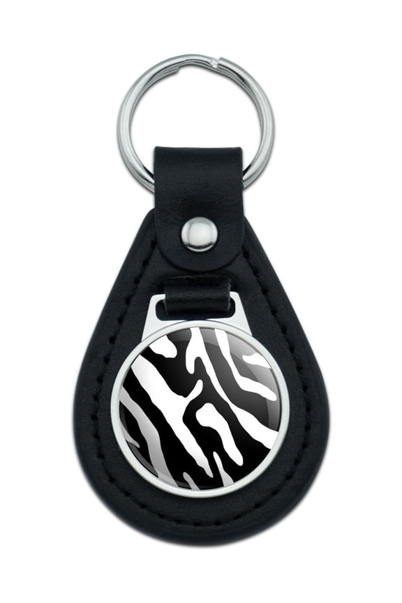 Zebra Print Black White Black Leather Keychain