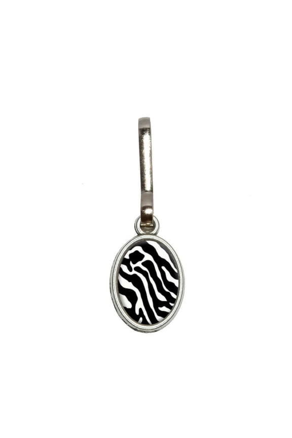 Zebra Print Black White Oval Zipper Pull