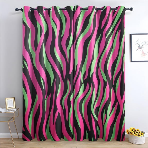 Zebra Print Blackout Curtains for Bedroom Living Room, Thermal Insulated Room Darkening Grommet Drapes, Hot Pink Animal Print Window Treatments & Home Decor, 63 Inch Curtains 2 Panel Set