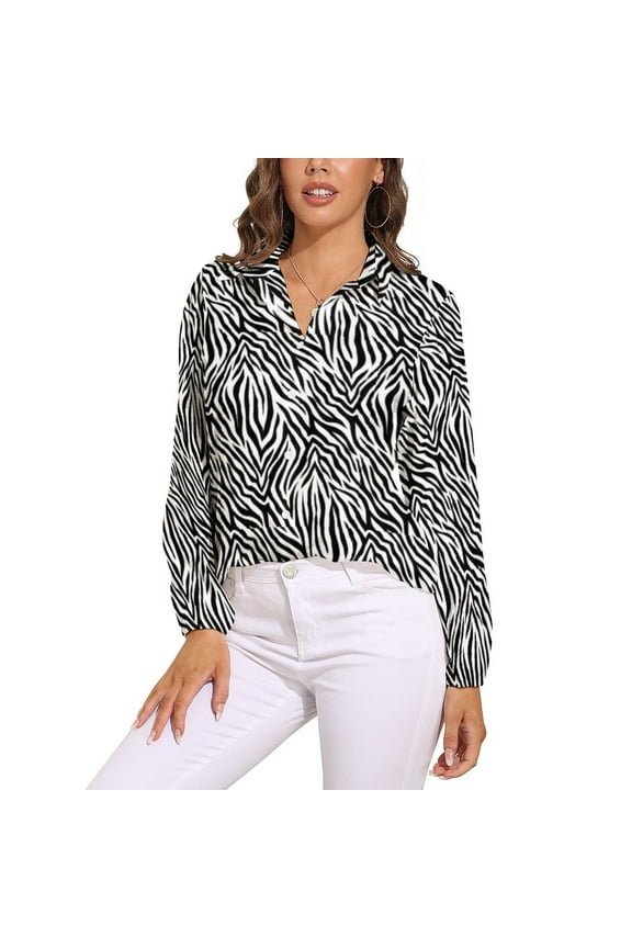 Zebra Print Blouse Long-Sleeve Animal Stripes Retro Blouses Female Street Style Oversized Shirts Printed Tops Gift