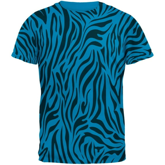 Zebra Print Blue All Over Sapphire Blue Adult T-Shirt - X-Large