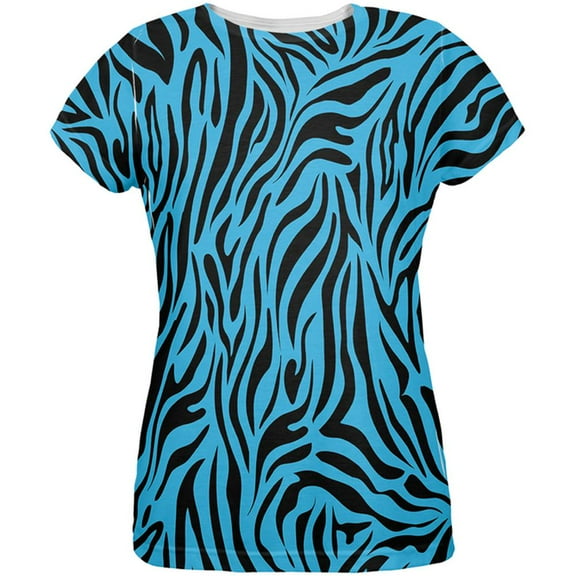 Zebra Print Blue All Over Womens T-Shirt - Large