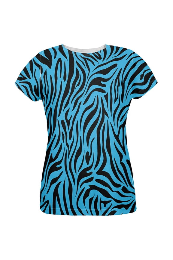 Zebra Print Blue All Over Womens T-Shirt - Medium