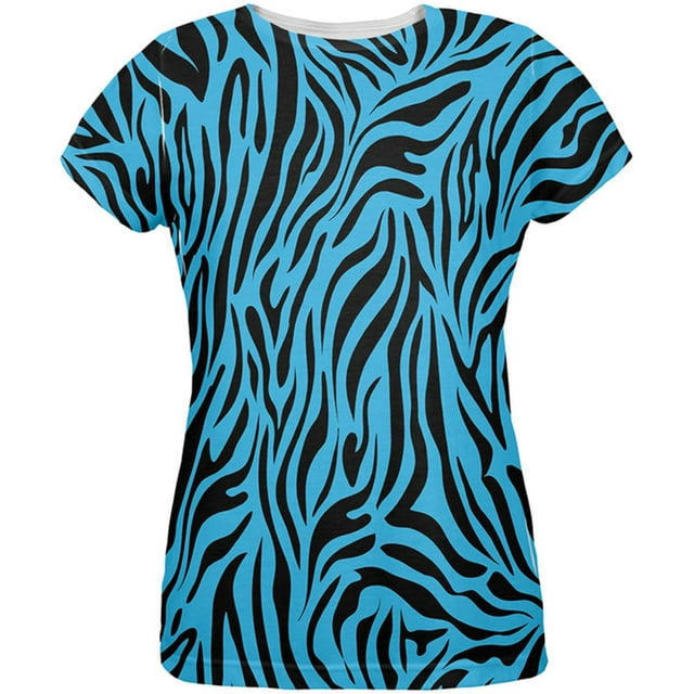 Zebra Print Blue All Over Womens T-Shirt - Small