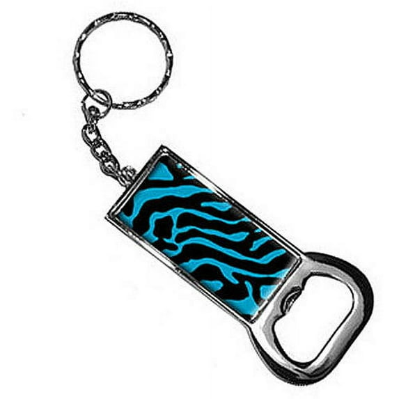 Zebra Print Blue Keychain Key Chain Ring Bottle Bottlecap Opener