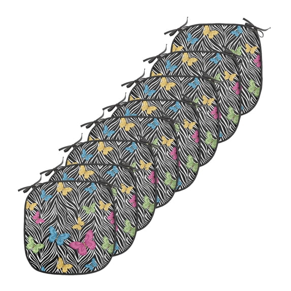 Zebra Print Chair Seating Cushion, Colorful Butterflies on Zebra Abstract Print Summer Jungle Floral Art, Soft Seat Pads for Office with Anti-slip Backing, 16"x16", Yellow Blue Pink, by Ambesonne