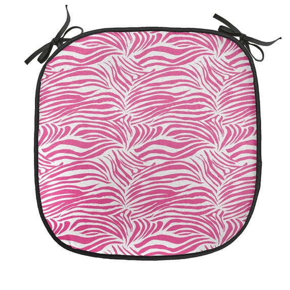 Zebra Print Chair Seating Cushion, Striped Zebra Animal Skin Pattern in Vivid Color Fun Art Print, Soft Seat Pads for Office with Anti-slip Backing, 16"x16", Pink Black, by Ambesonne