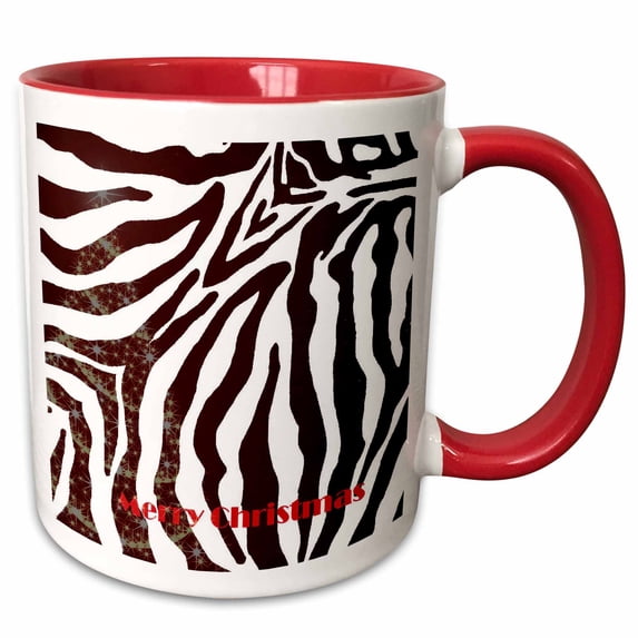 3drose, Zebra Print Christmas Tree, 11oz Two-tone Red Mug