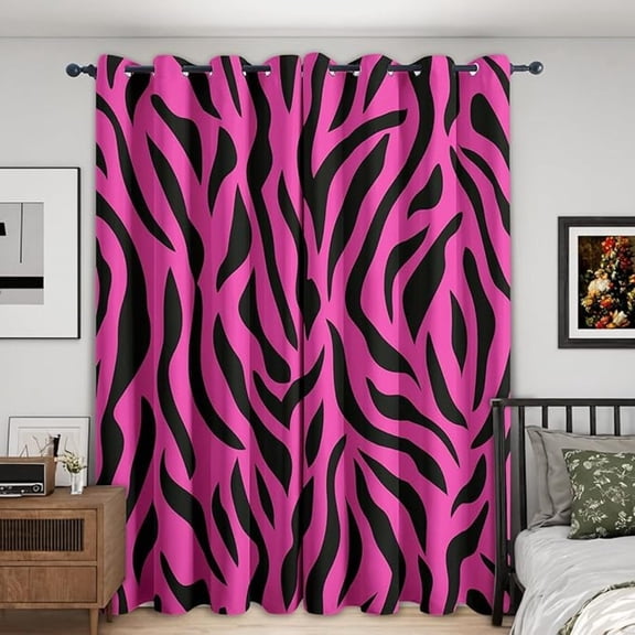 Zebra Print Curtains for Bedroom - Mcbling Curtain for Living Room, Hot Pink Window Curtains, Animal Print Home Decor Drapes, Grommet Black Out Drape 26"W x 45"L