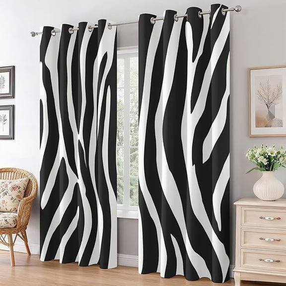 Zebra Print Curtains for Living Room - Animal Print Blackout Curtains, Zebra Skin Bedroom Decor, Thermal Insulated Grommet Drapes 42"W x 84"L (Pack of 2)