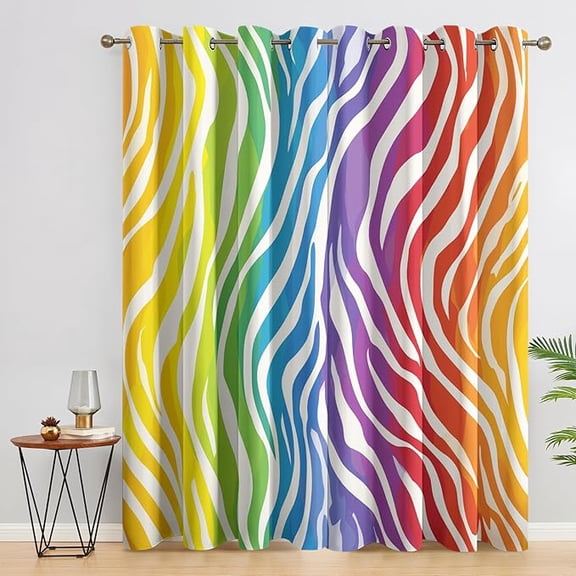 Zebra Print Curtains for Living Room, Colorful Abstract Art Pattern Design Blackout Curtains, Zebra Print Bedroom Decor Window Drapes with Grommet 26"W x 45"L (Pack of 2)