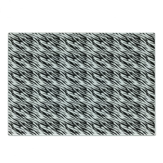 Zebra Print Cutting Board, Exotic Savanna Inspired Animal Skin Diagonal and Wavy Illustration, Decorative Tempered Glass Cutting and Serving Board, in 3 Sizes, by Ambesonne