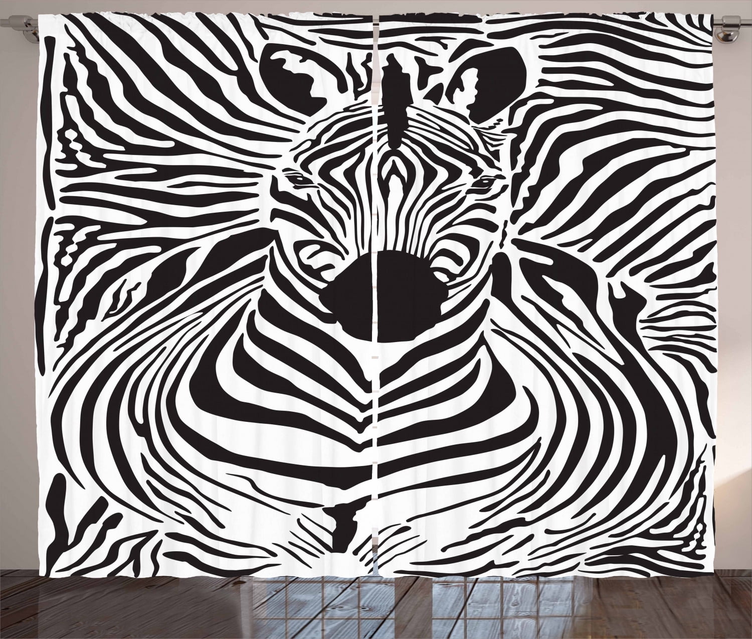 Ambesonne Black White Curtains 2 Panel Set, Savannah Zebra Stripe, 108 ...