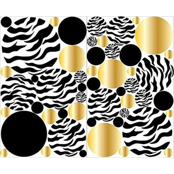 Zebra Print Dot Wall Decals with Gold Polka Dot Wall Stickers