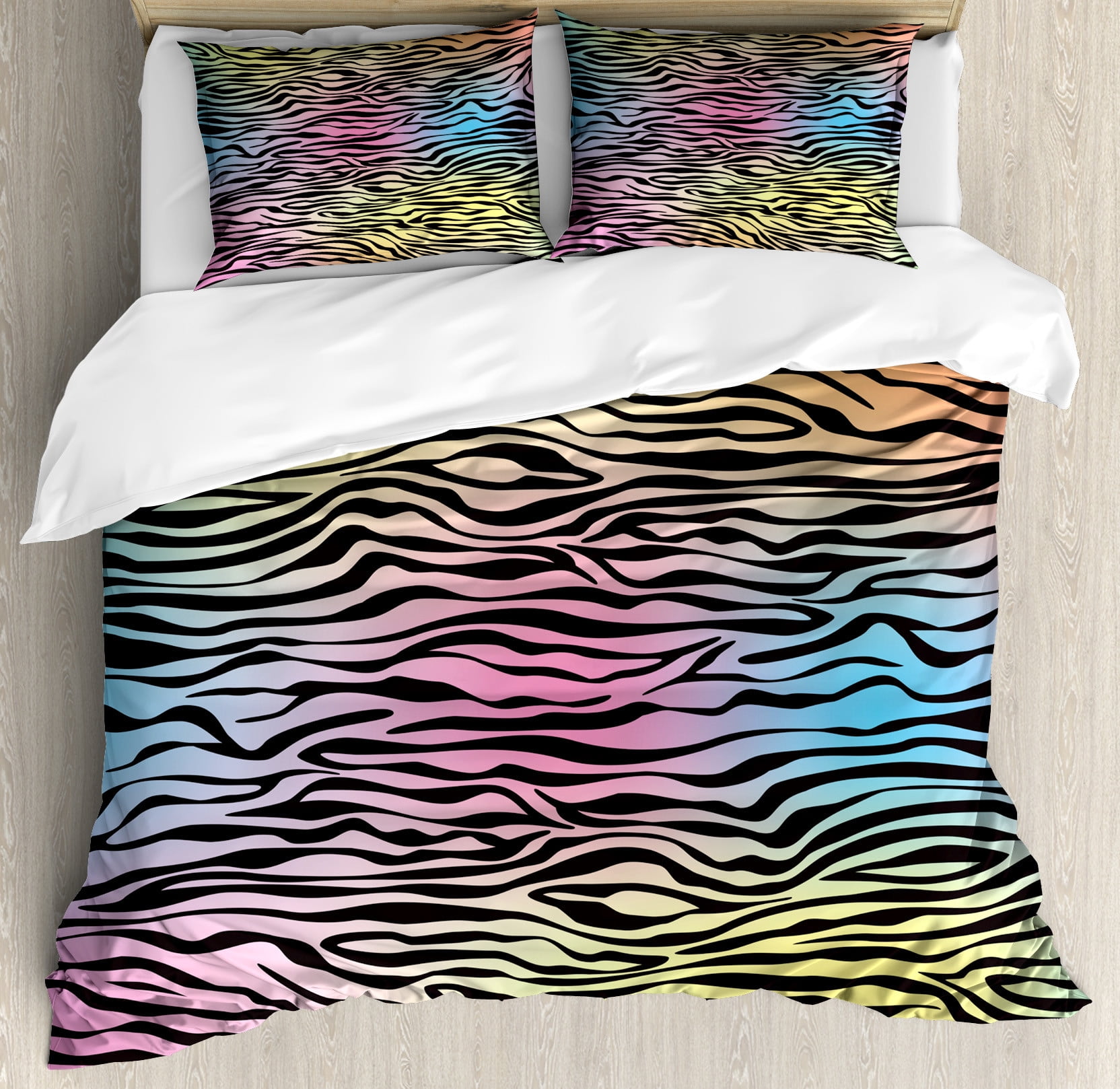 Zebra Print Duvet Cover Set, Colorful Zebra Pattern Animal Wilderness