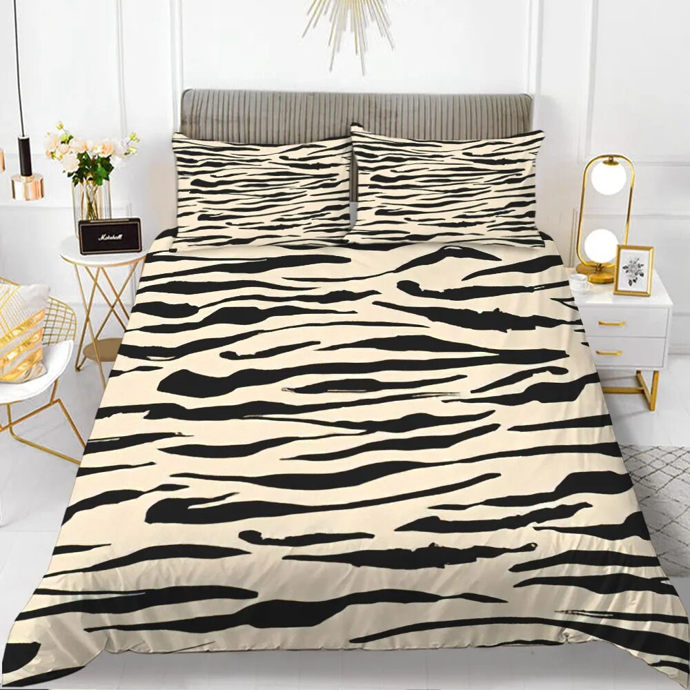 Zebra Print Duvet Cover Set King Polyester Red Black Stripes Bedding