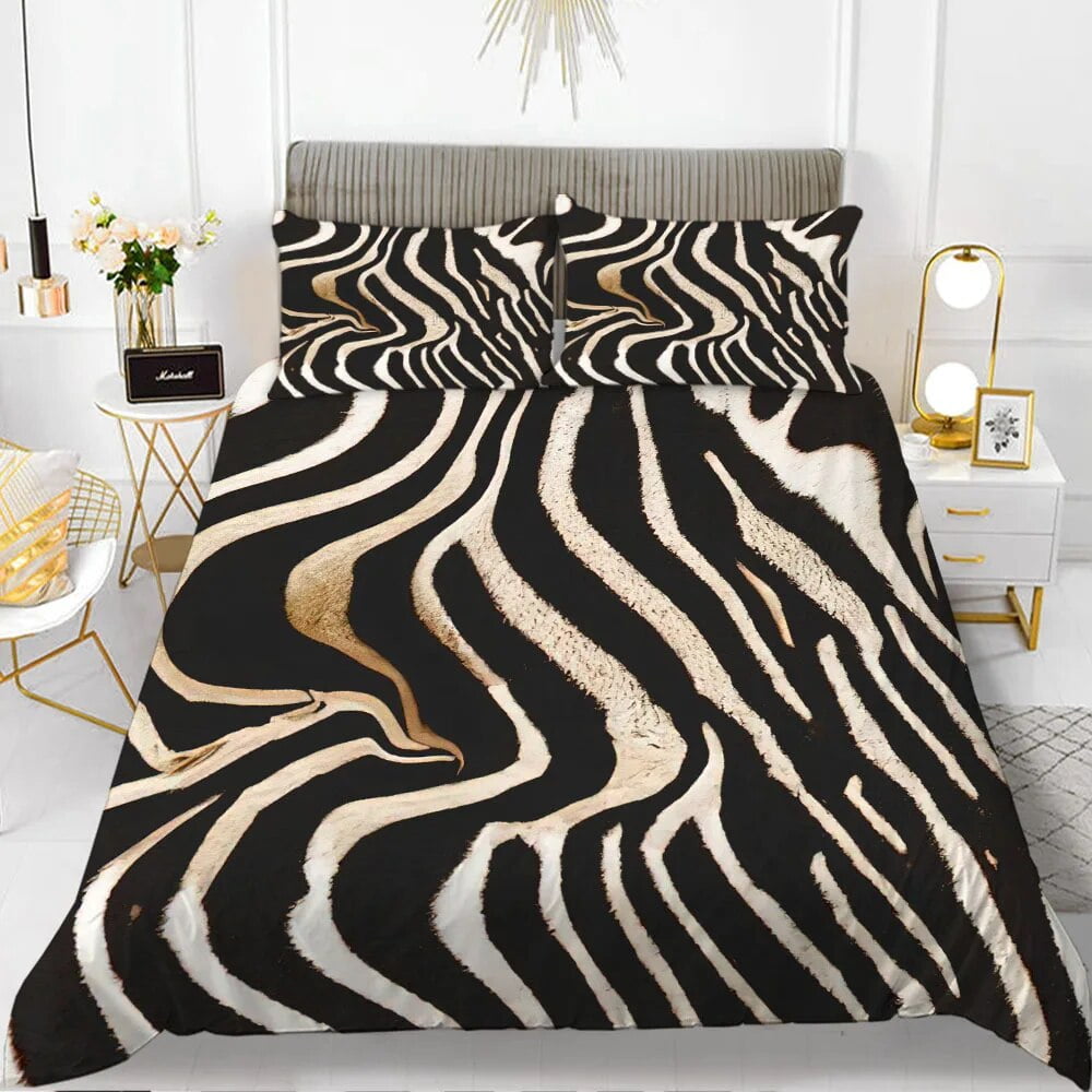 Zebra Print Duvet Cover Set King Polyester Red Black Stripes Bedding ...