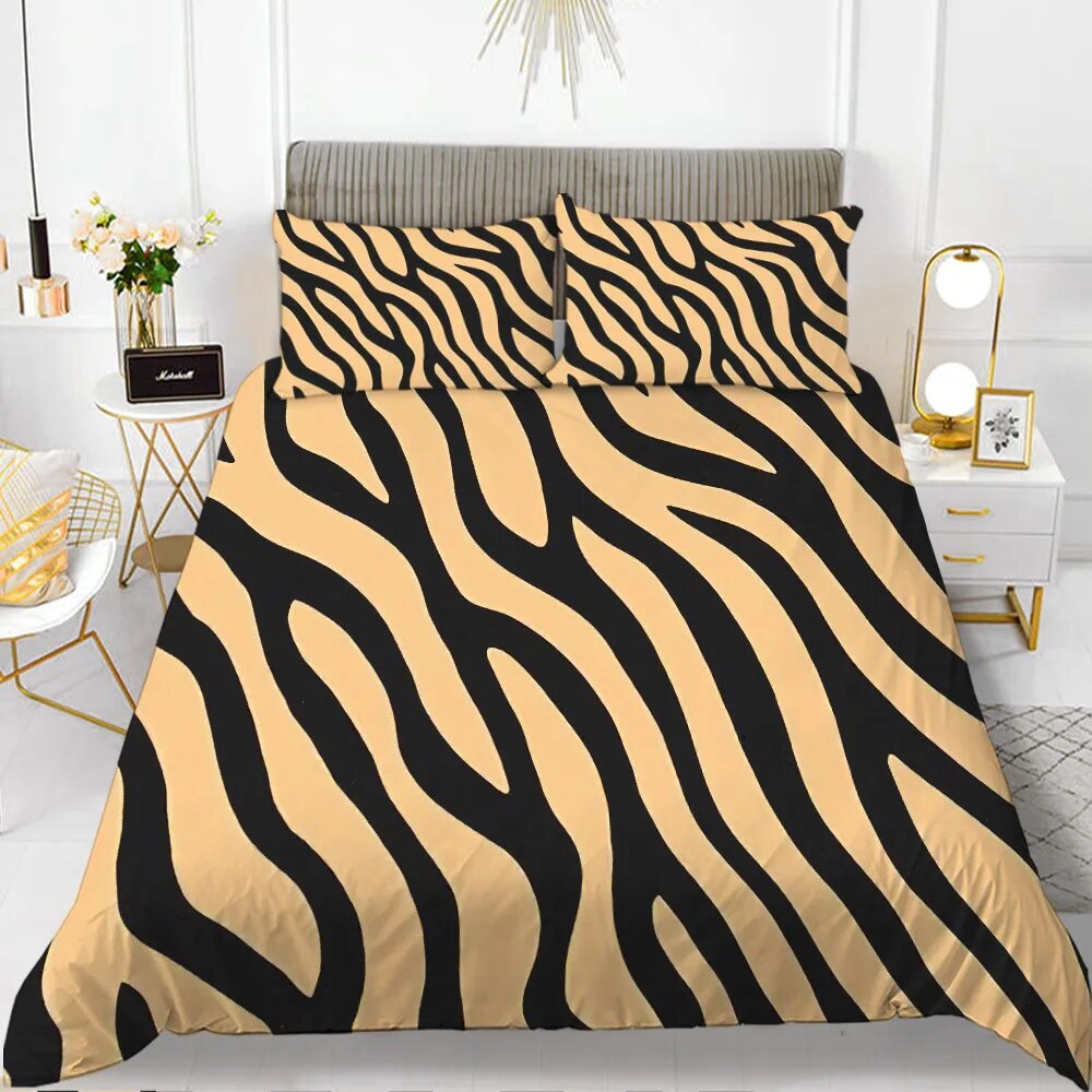Zebra Print Duvet Cover Set King Polyester Red Black Stripes Bedding