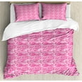 thumbnail image 1 of Zebra Print Duvet Cover Set, Striped Zebra Animal Skin Pattern in Vivid Color Fun Art Print, Decorative 3 Piece Bedding Set with 2 Pillow Shams, Queen Size, Pink Black, by Ambesonne, 1 of 3