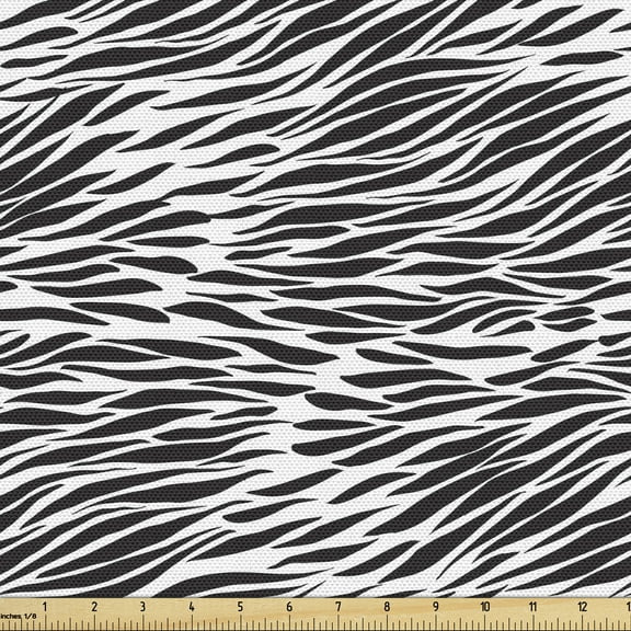 Ambesonne Zebra Print Fabric by the Yard Upholstery, Black White Camo, 10 Yards, Charcoal Grey White