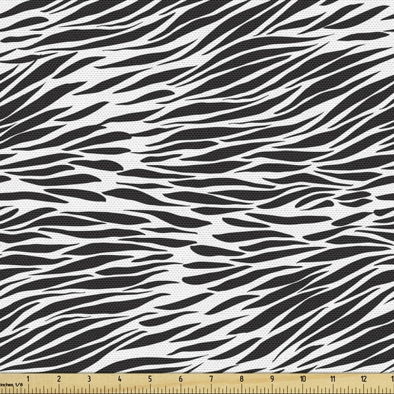 Ambesonne Zebra Print Fabric by the Yard Upholstery, Black White Camo, 10 Yards, Charcoal Grey White
