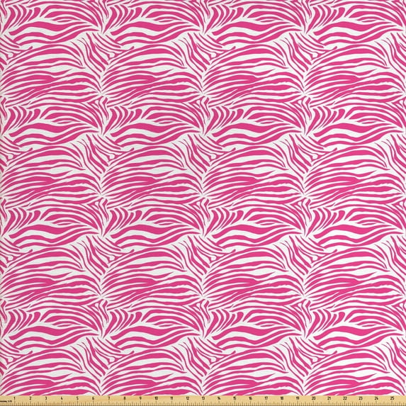 Ambesonne Animal Fabric by the Yard Upholstery, Savannah Zebra Stripes Print, 5 Yards, Pink Black