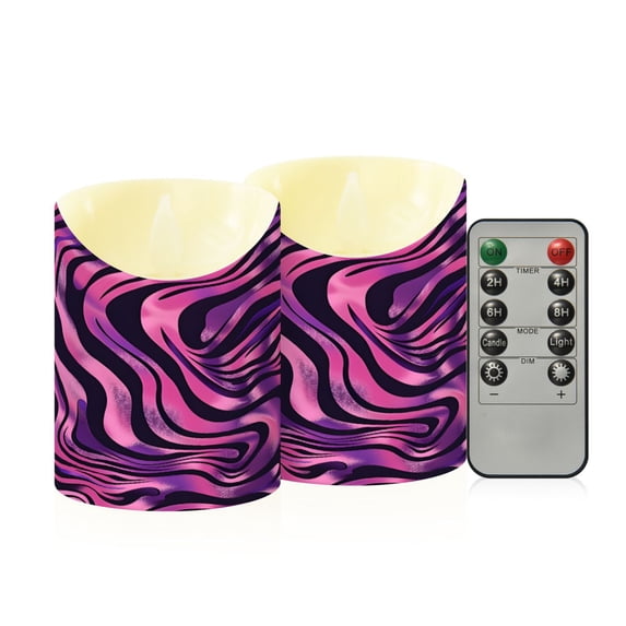 Zebra Print Flameless Candles 2 PCS with Remote Realistic Moving Flame LED Tapered Pillar Set for Home Decor