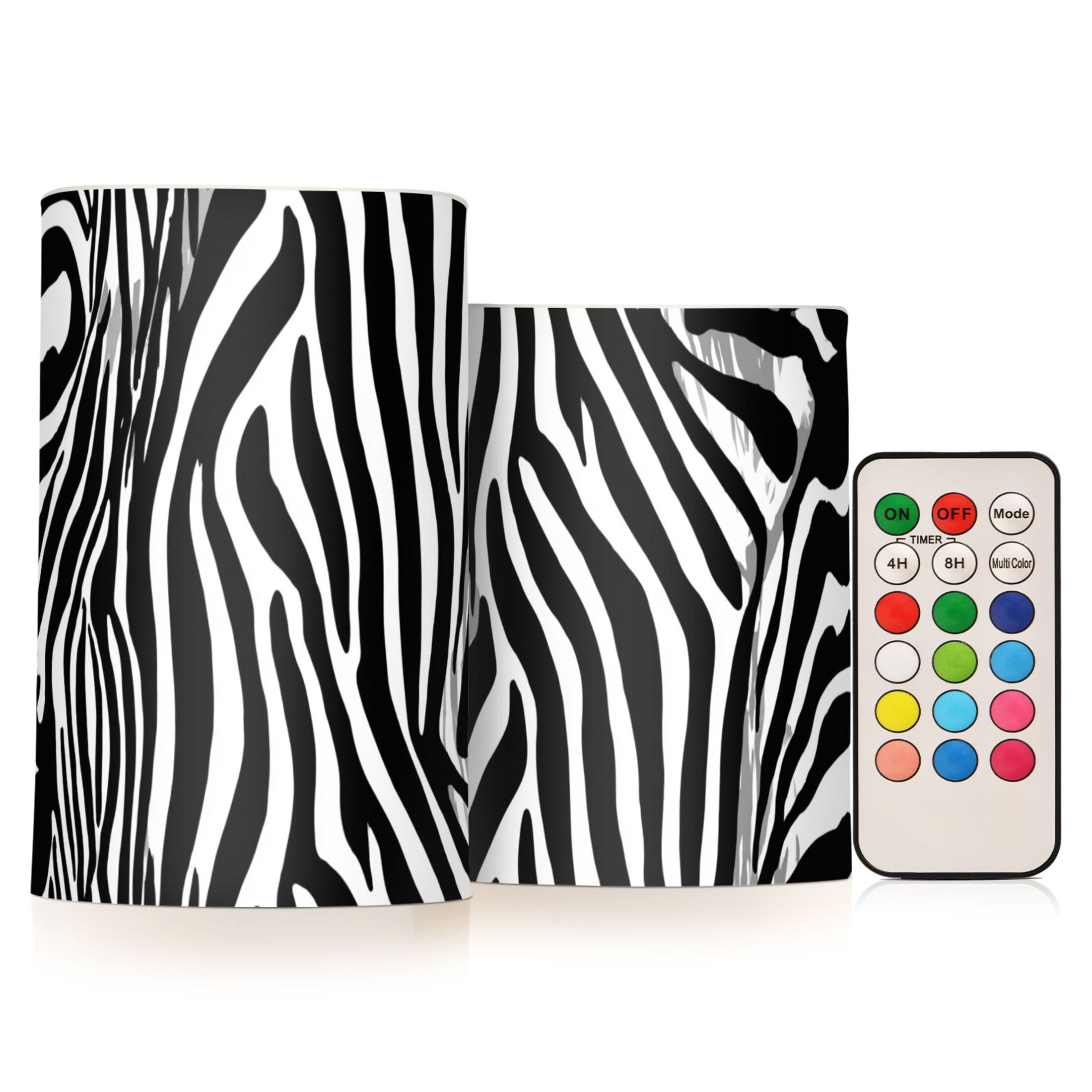 Zebra Print Flickering Flameless Candles Battery Operated with Remote Timer LED Pillar Candles Set of 2