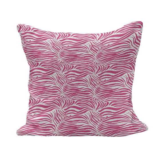 Zebra Print Fluffy Throw Pillow Cushion Cover, Striped Zebra Animal Skin Pattern in Vivid Color Fun Art Print, Decorative Square Accent Pillow Case, 18" x 18", Pink Black, by Ambesonne