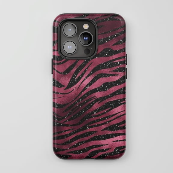 Zebra Print For iPhone Protective Phone Case Glam Sparkle Maroon Black Glitter