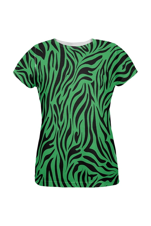Zebra Print Green All Over Womens T-Shirt - 2X-Large