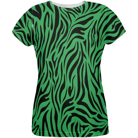 Zebra Print Green All Over Womens T-Shirt - Small