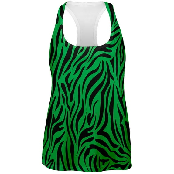 Zebra Print Green All Over Womens Tank Top - X-Large