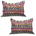 thumbnail image 1 of Zebra Print Knitted Quilt Pillowcover Set of 2, Vibrant Colored Zebra Print on Wooden Penal Vertical Curvy Lines Art Design, Standard Queen Pillow Sham Bedroom, 30" x 20", Fuchsia Yellow, by Ambesonne, 1 of 1