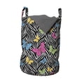 thumbnail image 1 of Zebra Print Laundry Bag, Colorful Butterflies on Zebra Abstract Print Summer Jungle Floral Artwork, Basket with Handles Drawstring Closure for Laundromats, 13" x 19", Yellow Blue Pink, by Ambesonne, 1 of 4