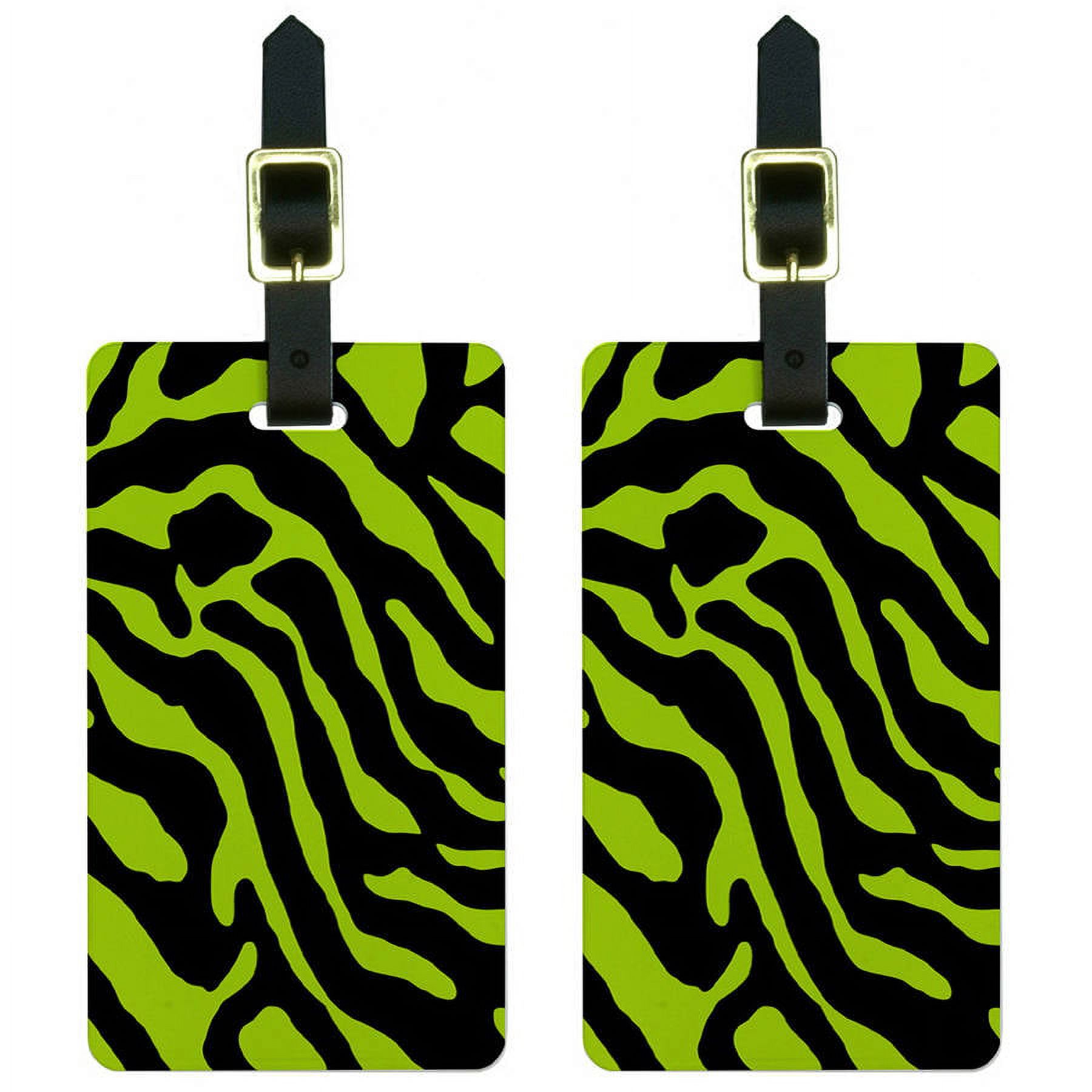 Zebra Print Lime Green Luggage Tags Suitcase CarryOn ID, Set of 2