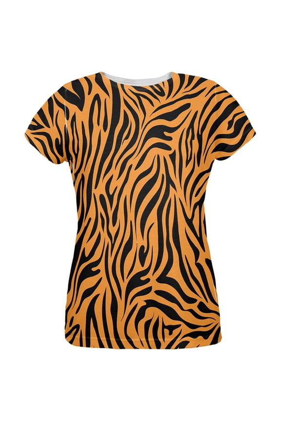 Zebra Print Orange All Over Womens T-Shirt - X-Large