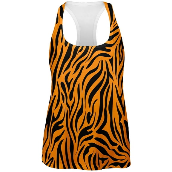 Zebra Print Orange All Over Womens Tank Top - Small