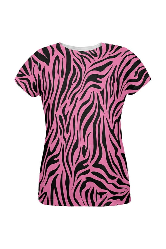 Zebra Print Pink All Over Womens T-Shirt - Small