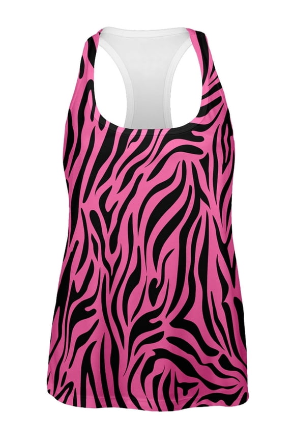 Zebra Print Pink All Over Womens Tank Top - Large