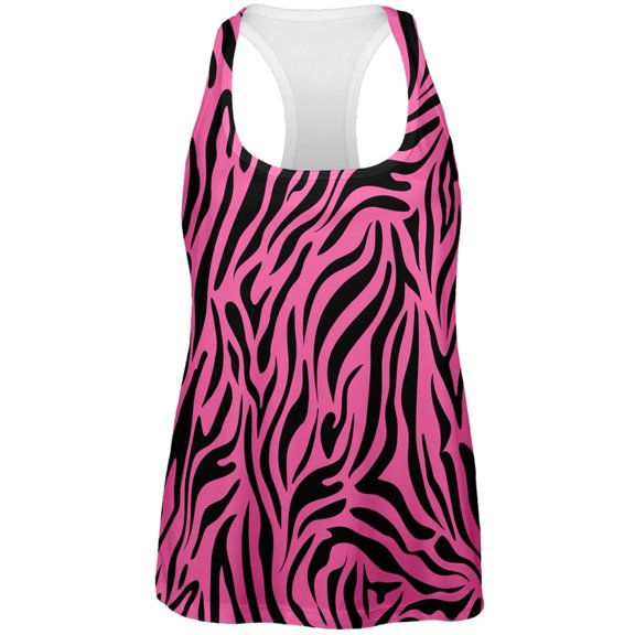 Zebra Print Pink All Over Womens Tank Top - Small