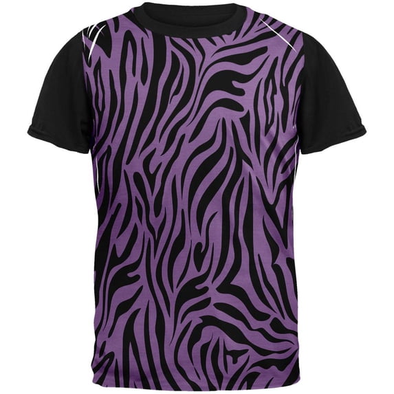 Zebra Print Purple Adult Black Back T-Shirt - Large