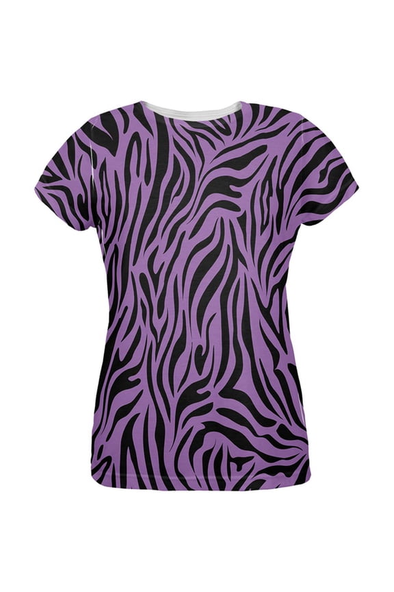 Zebra Print Purple All Over Womens T-Shirt - Small