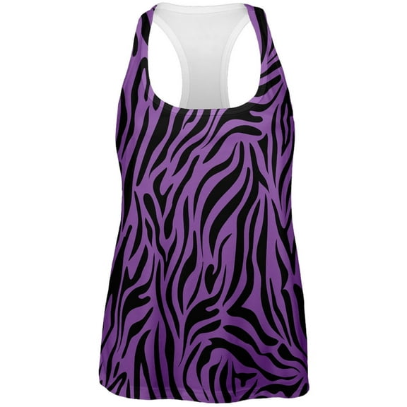 Zebra Print Purple All Over Womens Tank Top - Large