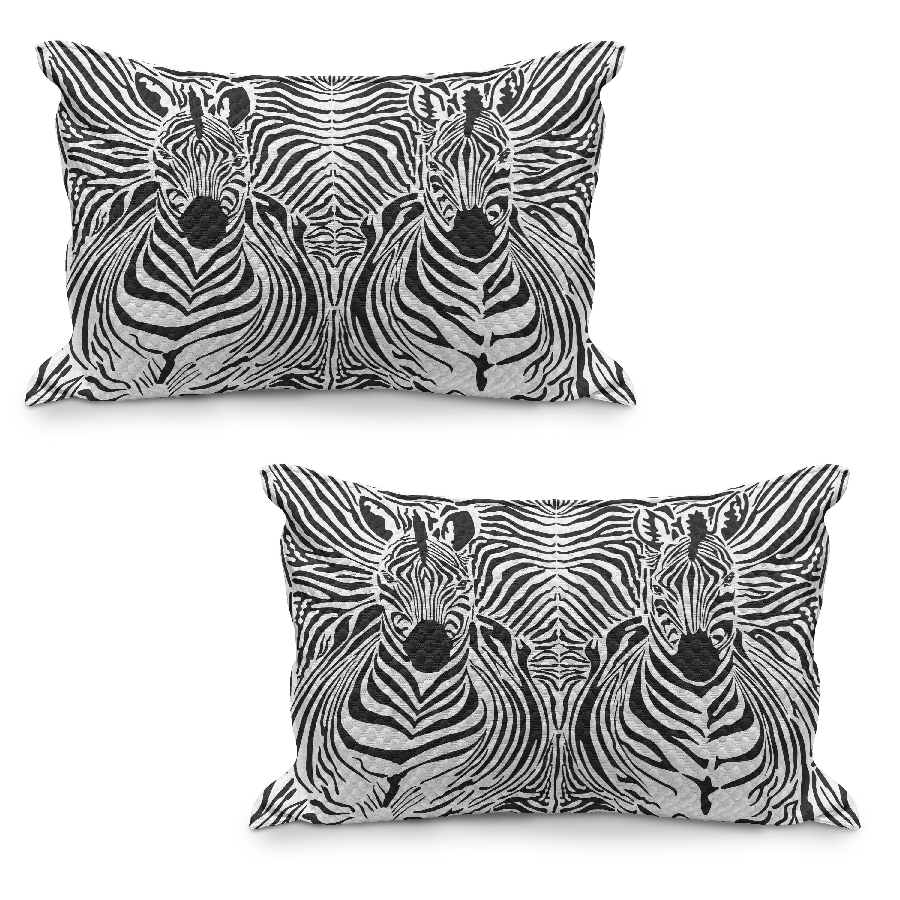 Zebra Print Quilted Pillowcover Set of 2, Illustration Pattern Zebras