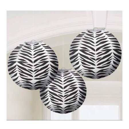 ZEBRA PRINT 9.5” ROUND PAPER LANTERNS (3 Ct) Party Supplies