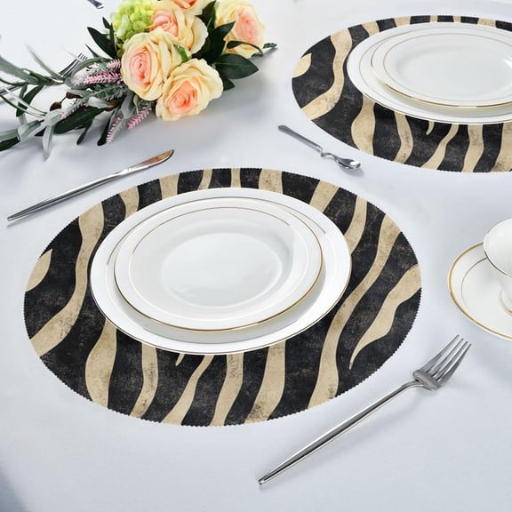 Zebra Print Round Placemats Set of 4 Table Mats for Kitchen Washable Non-Slip Place Mats Heat Resistant Place Mats for Kitchen Dining Table Decoration